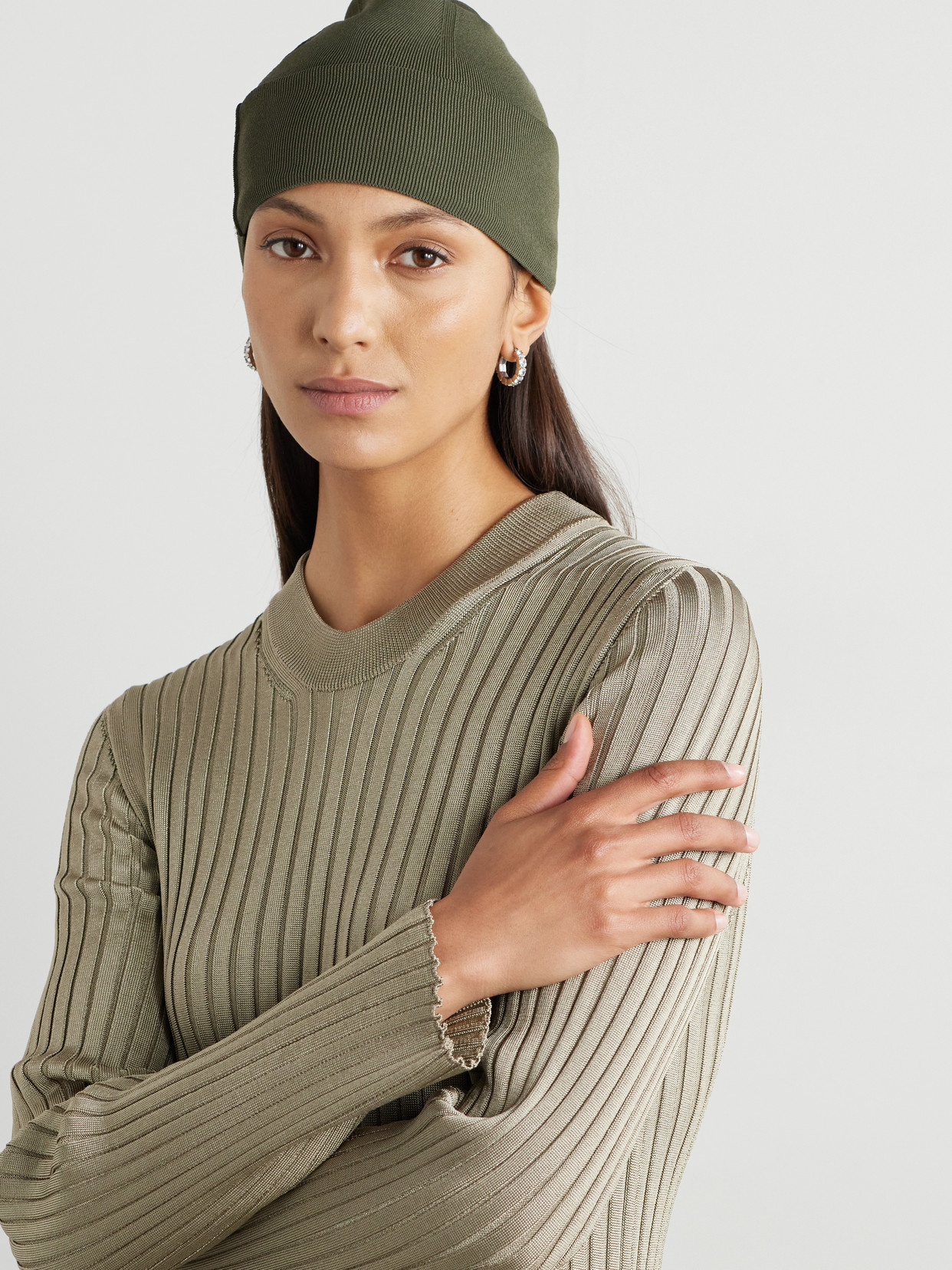 Jil Sander Ribbed Stretch-knit Beanie In Green