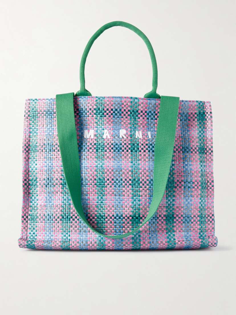 Marni Checked Woven Raffia Tote