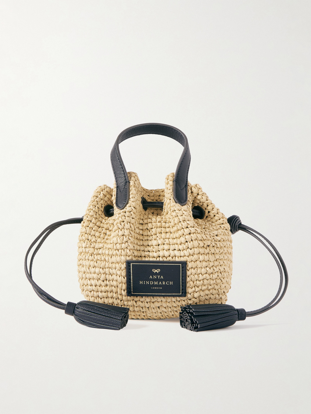 Shop Anya Hindmarch Small Leather-trimmed Raffia Tote In Neutrals