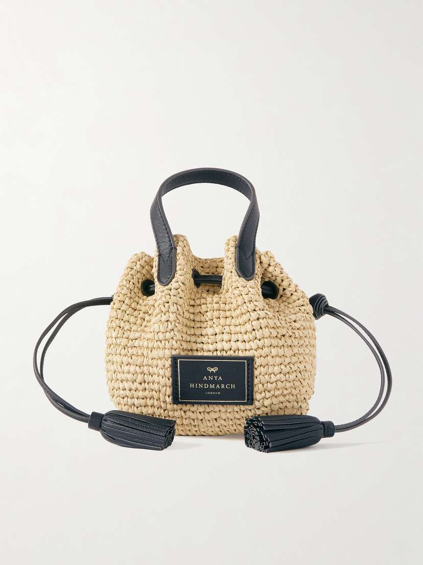 Anya Hindmarch Small Leather-trimmed Raffia Tote