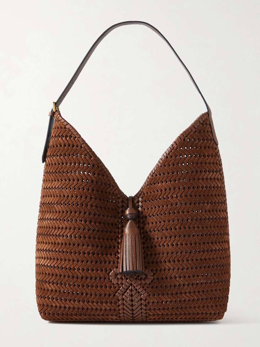 Anya Hindmarch Neeson Tassel Leather-trimmed Woven Suede Tote - - One size