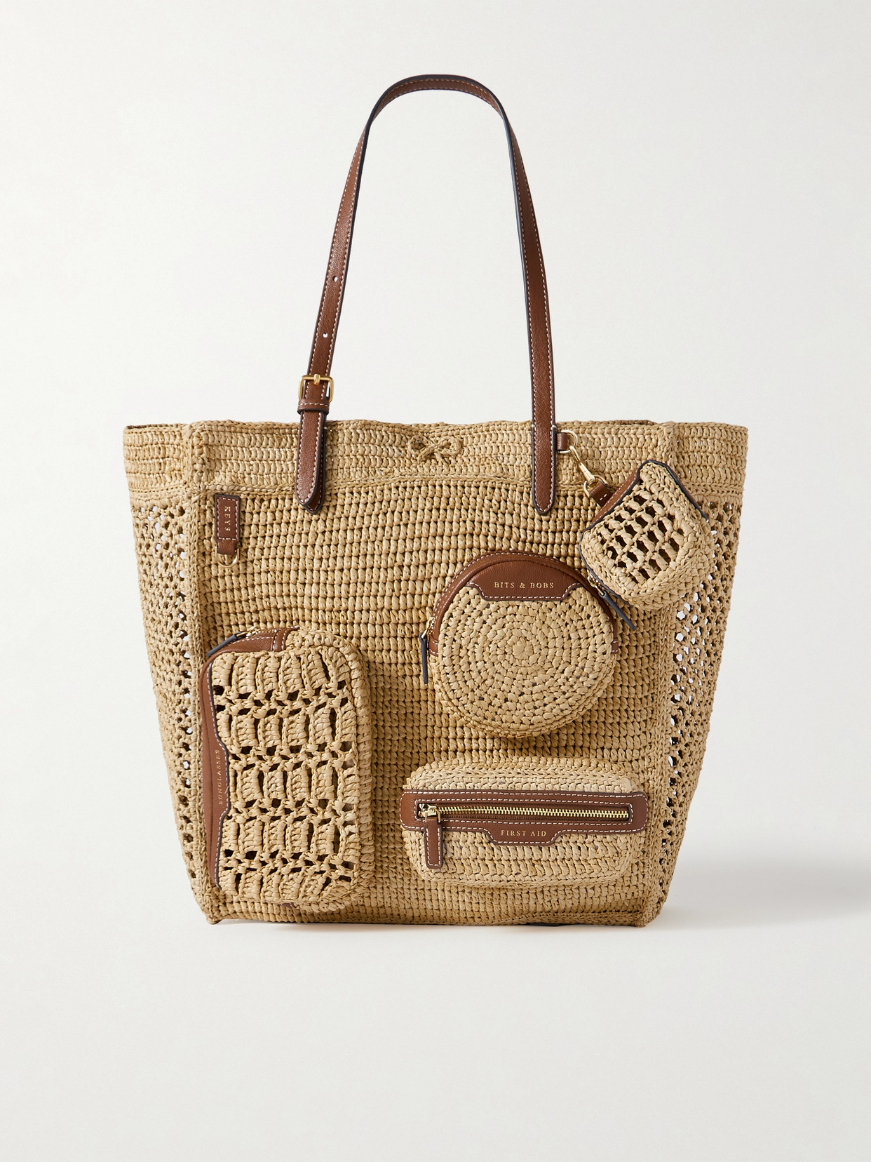 Shop Anya Hindmarch Holiday Leather-trimmed Raffia Tote In Neutrals