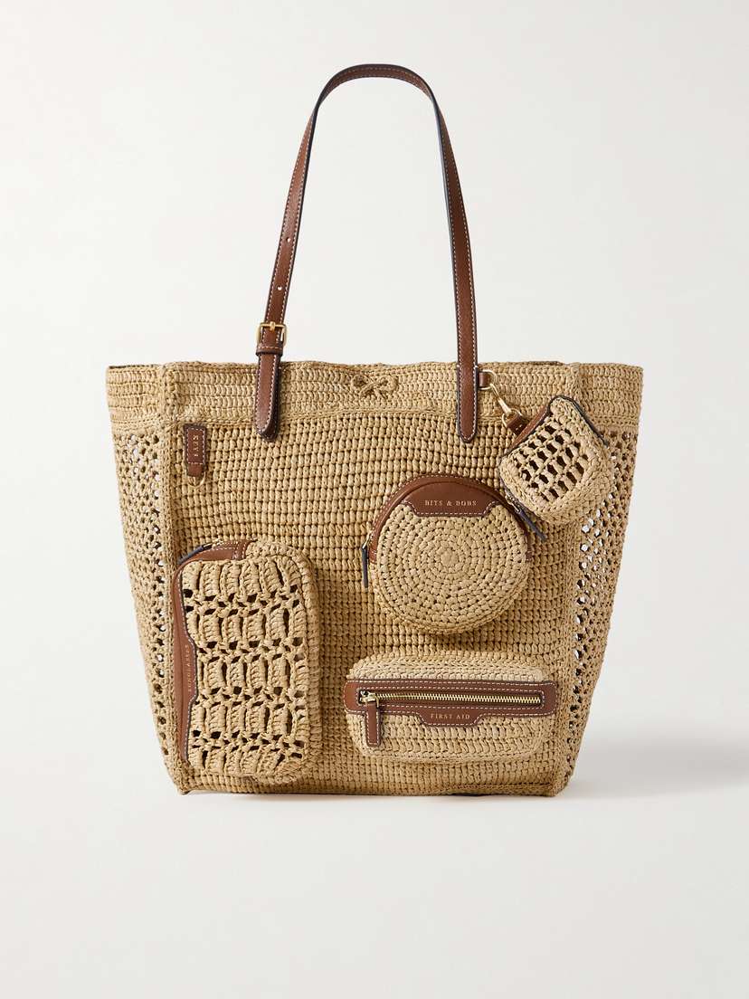 Anya Hindmarch Holiday Leather-trimmed Raffia Tote