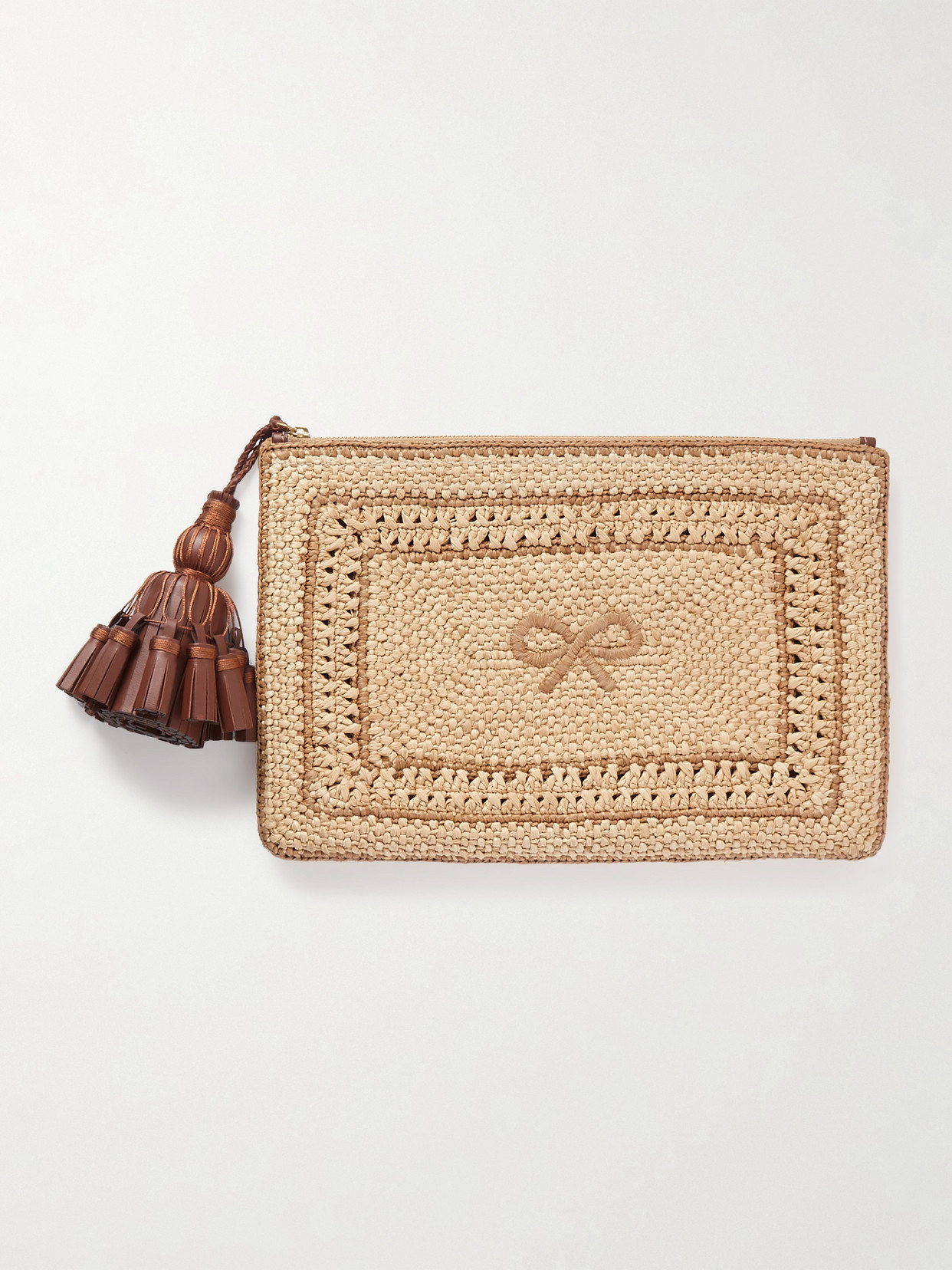Anya Hindmarch - Georgiana Tasseled Leather-trimmed Raffia Clutch - Neutrals