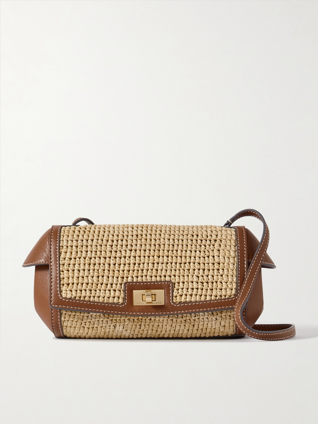 Anya Hindmarch Tube Leather-trimmed Raffia Shoulder Bag In Brown