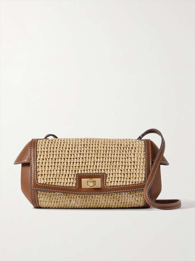 Anya Hindmarch Tube Leather-trimmed Raffia Shoulder Bag