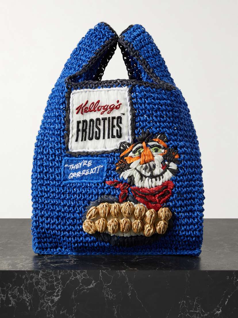 Anya Hindmarch Frosties Mini Embroidered Raffia Tote