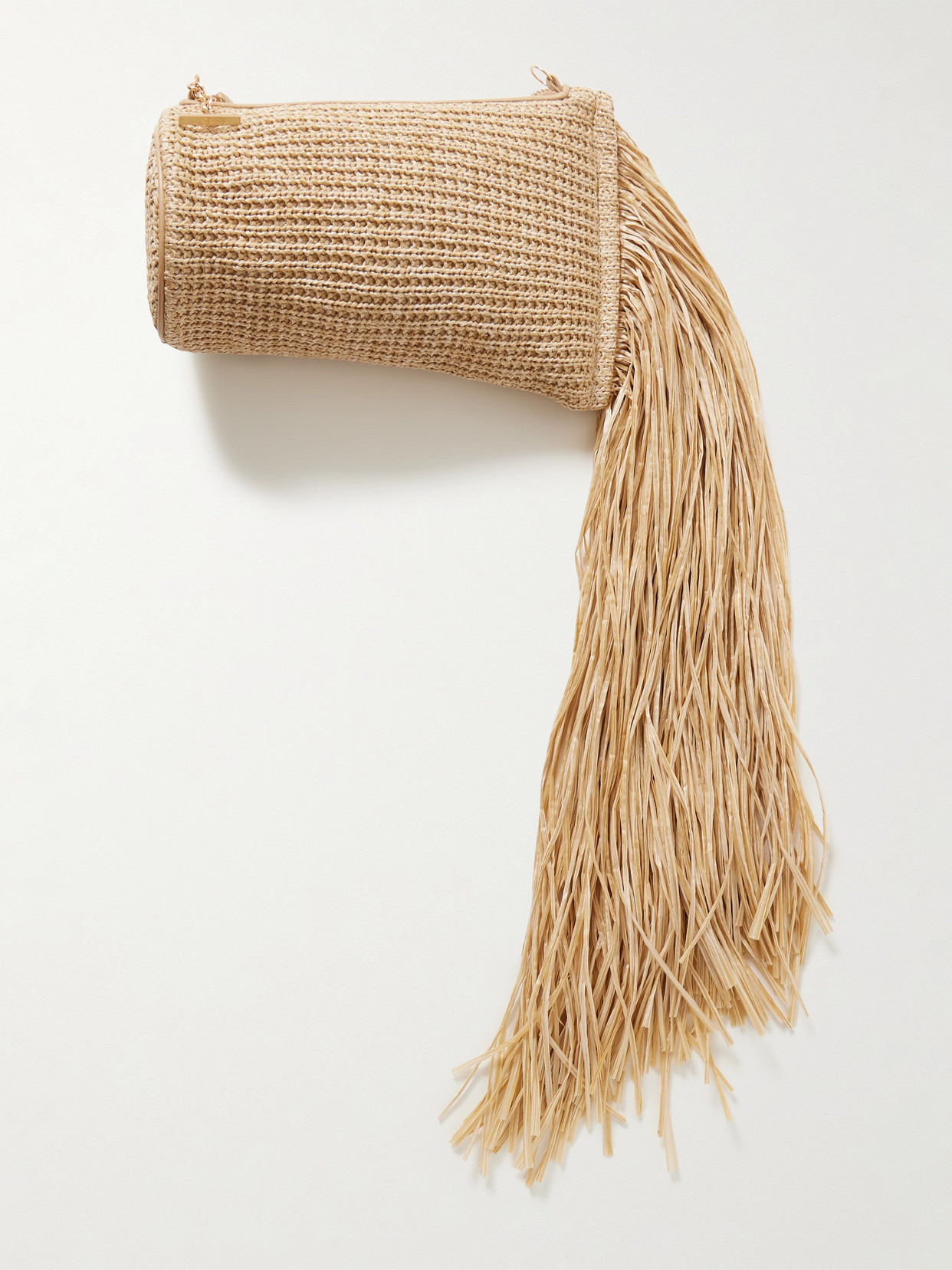 Cult Gaia Viera Fringed Leather-trimmed Raffia Clutch