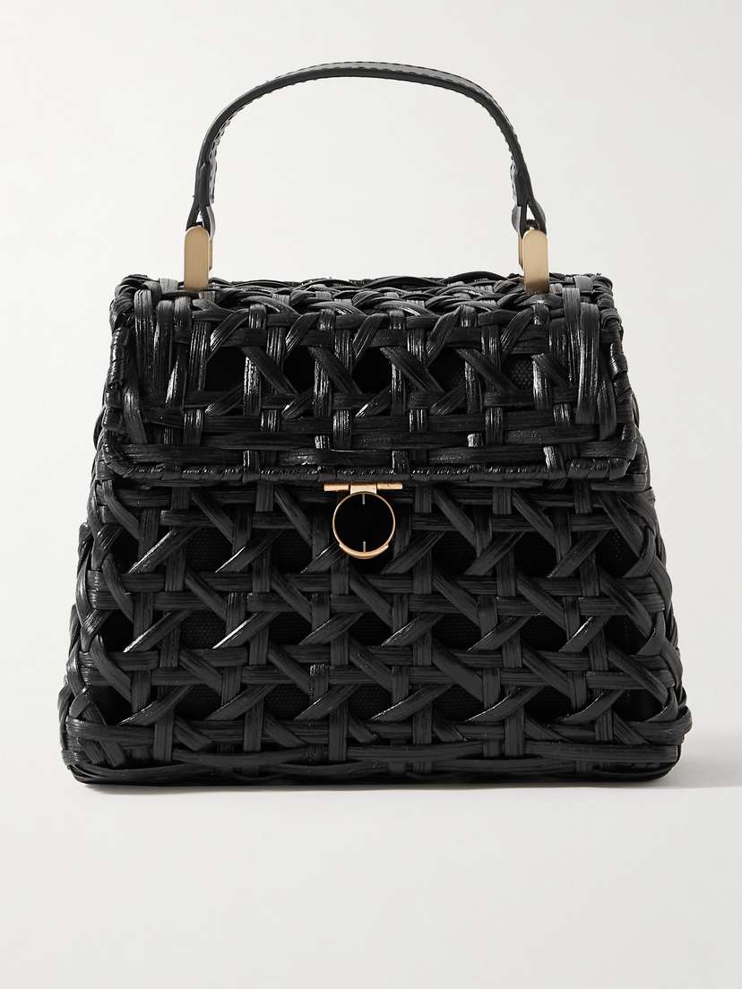 Cult Gaia Sybil Leather-trimmed Rattan And Canvas Shoulder Bag