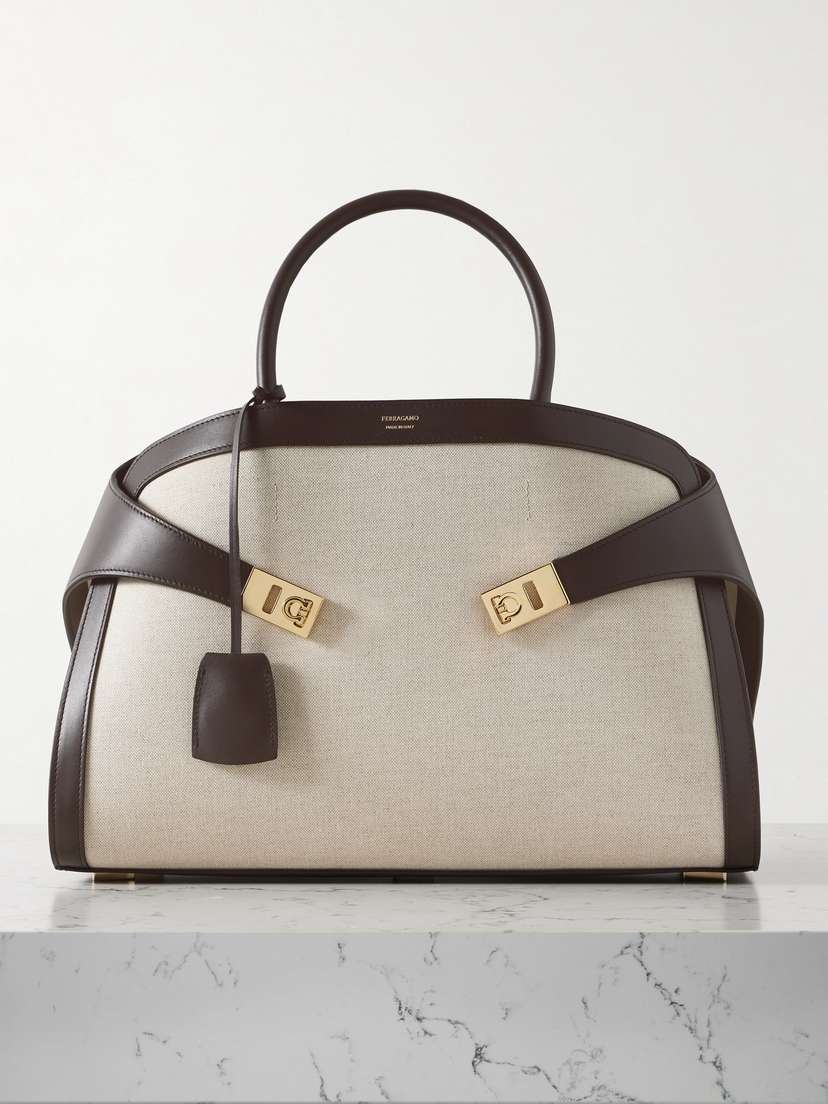 Ferragamo Hug Medium Leather-trimmed Canvas Tote
