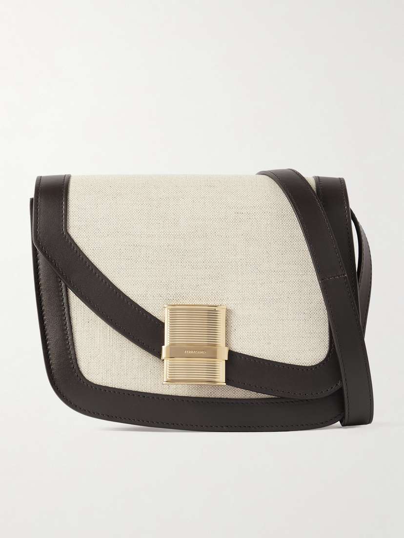 Ferragamo Fiamma Leather-trimmed Canvas Shoulder Bag
