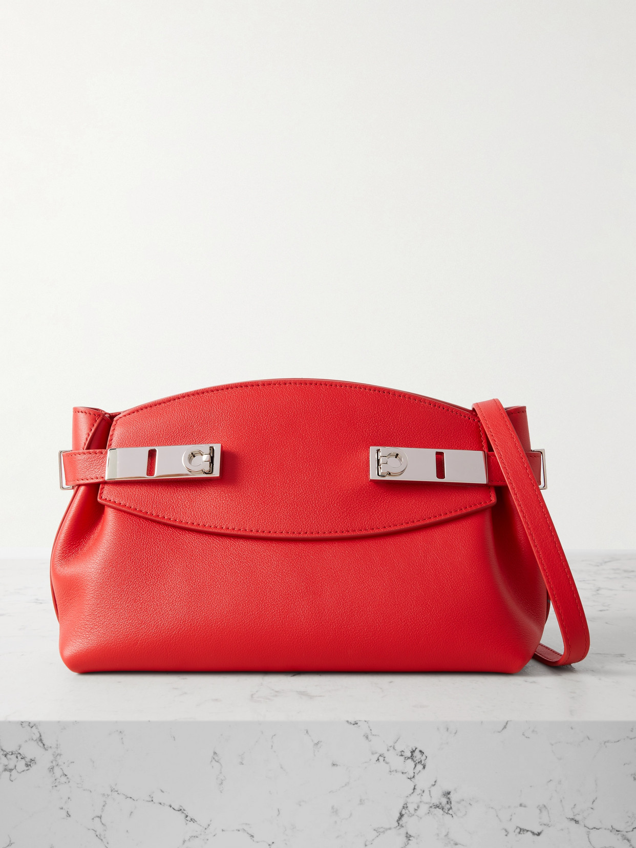 Ferragamo Hug Small Embellished Leather Shoulder Bag In Red