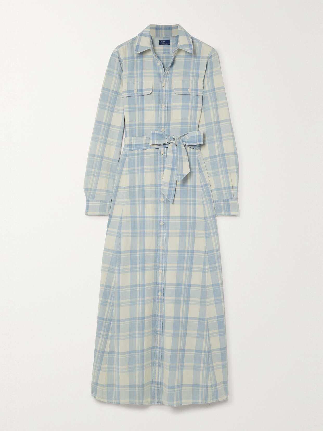 Polo Ralph Lauren Belted Checked Cotton-twill Maxi Shirt Dress - Blue