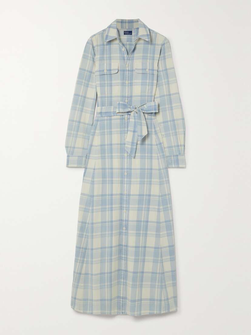 Polo Ralph Lauren Belted Checked Cotton-twill Maxi Shirt Dress