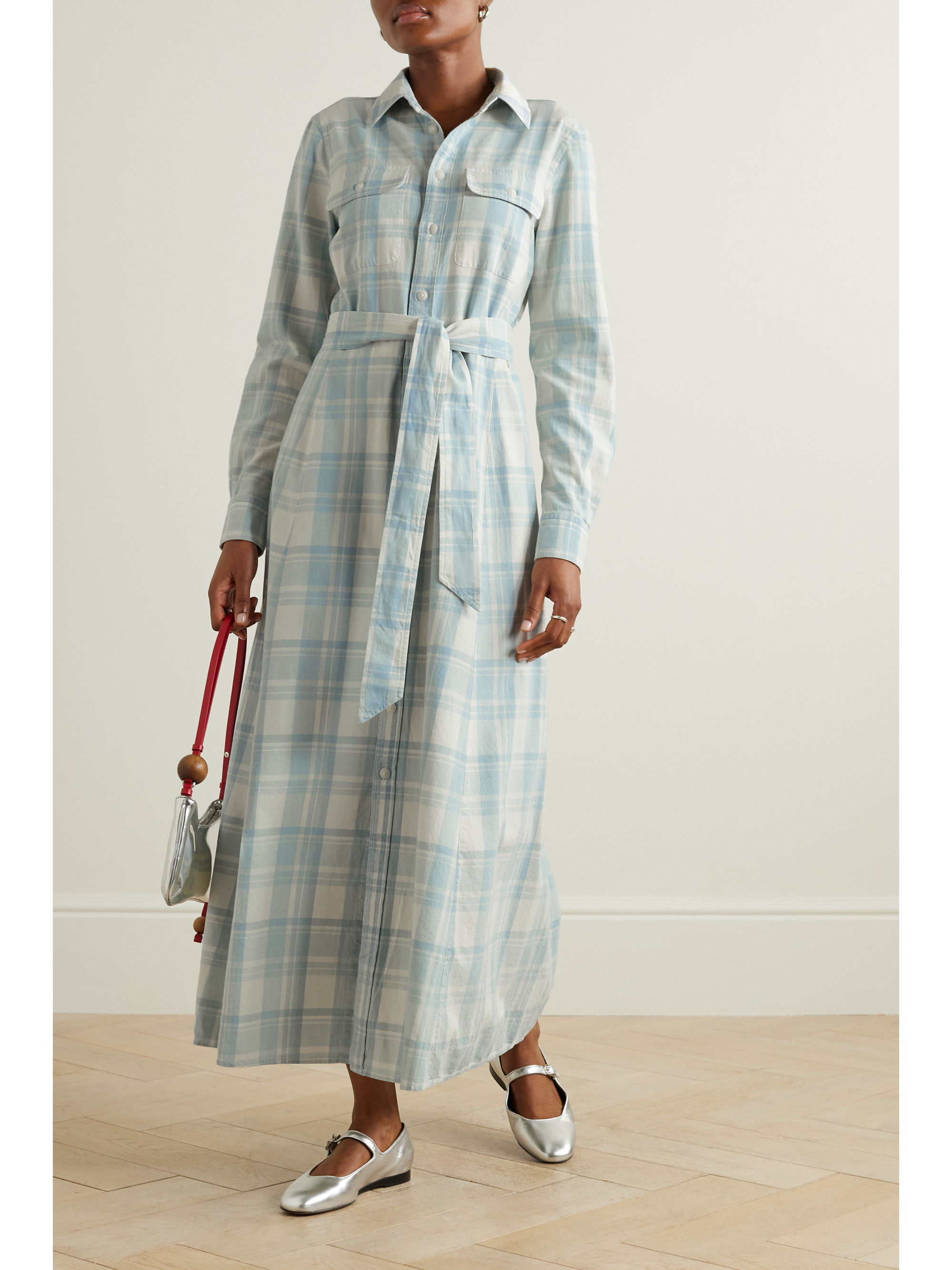 Polo Ralph Lauren Belted checked cotton-twill maxi shirt dress