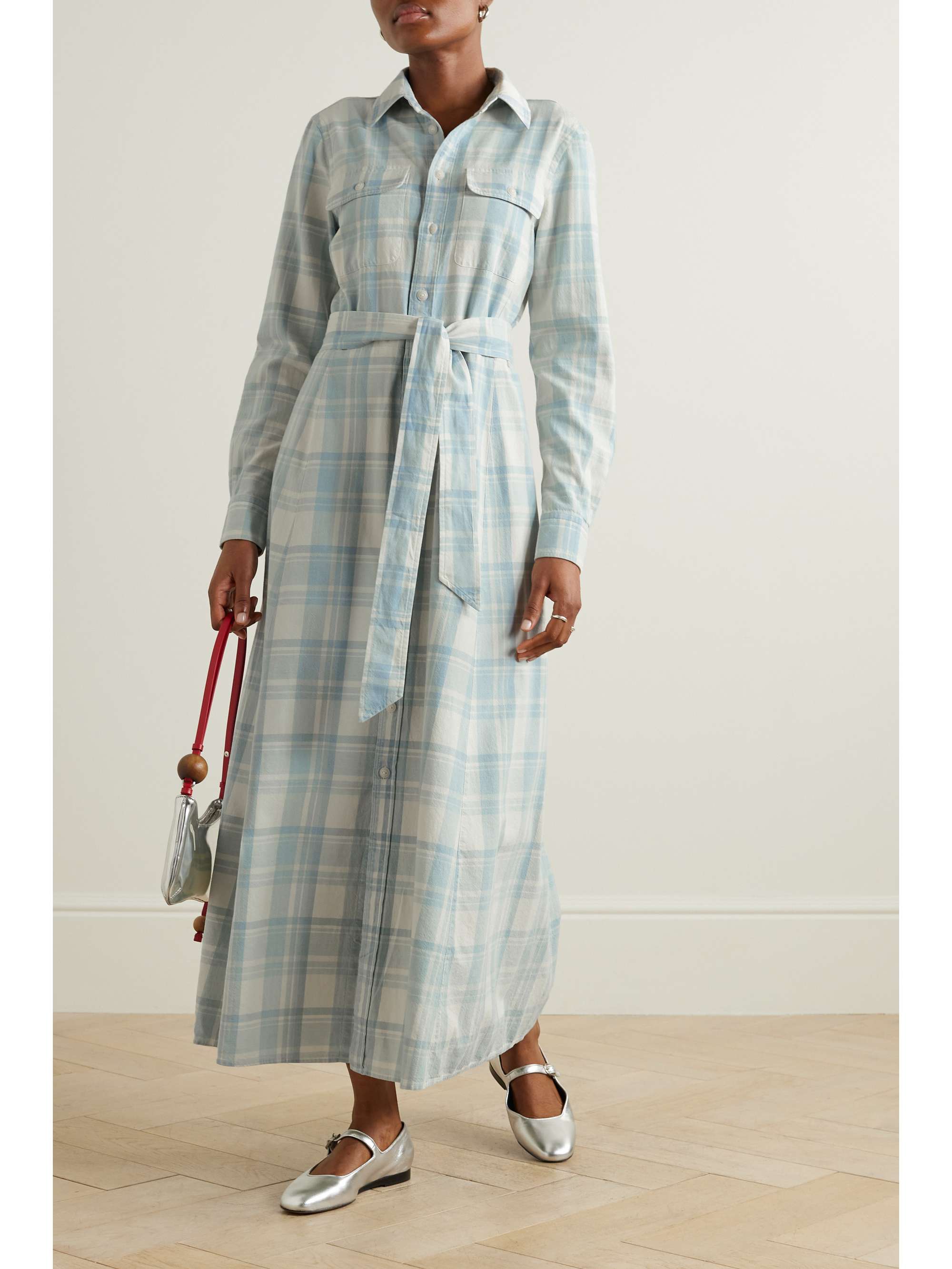 POLO RALPH LAUREN Belted checked cotton-twill maxi shirt dress | NET-A ...