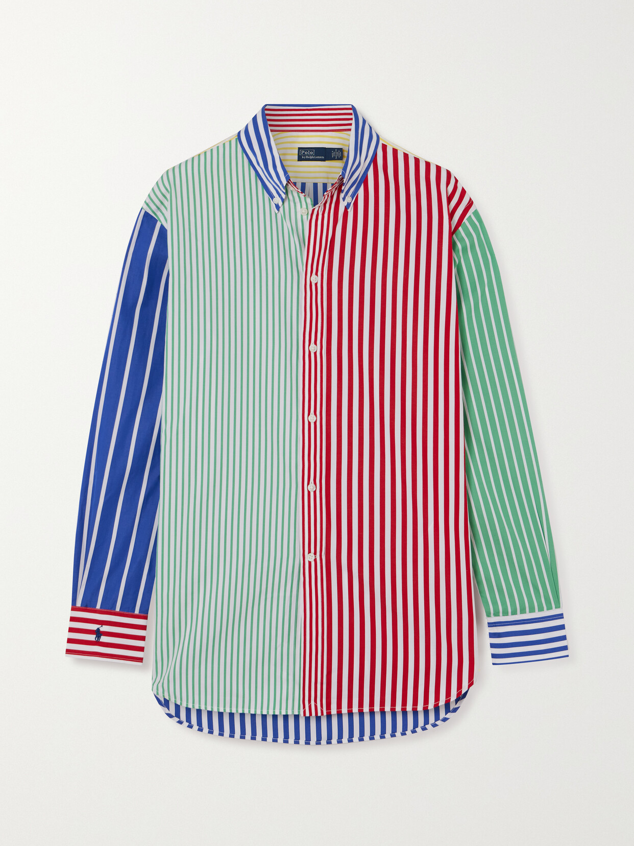 Polo Ralph Lauren Patchwork Striped Cotton-poplin Shirt In Blue