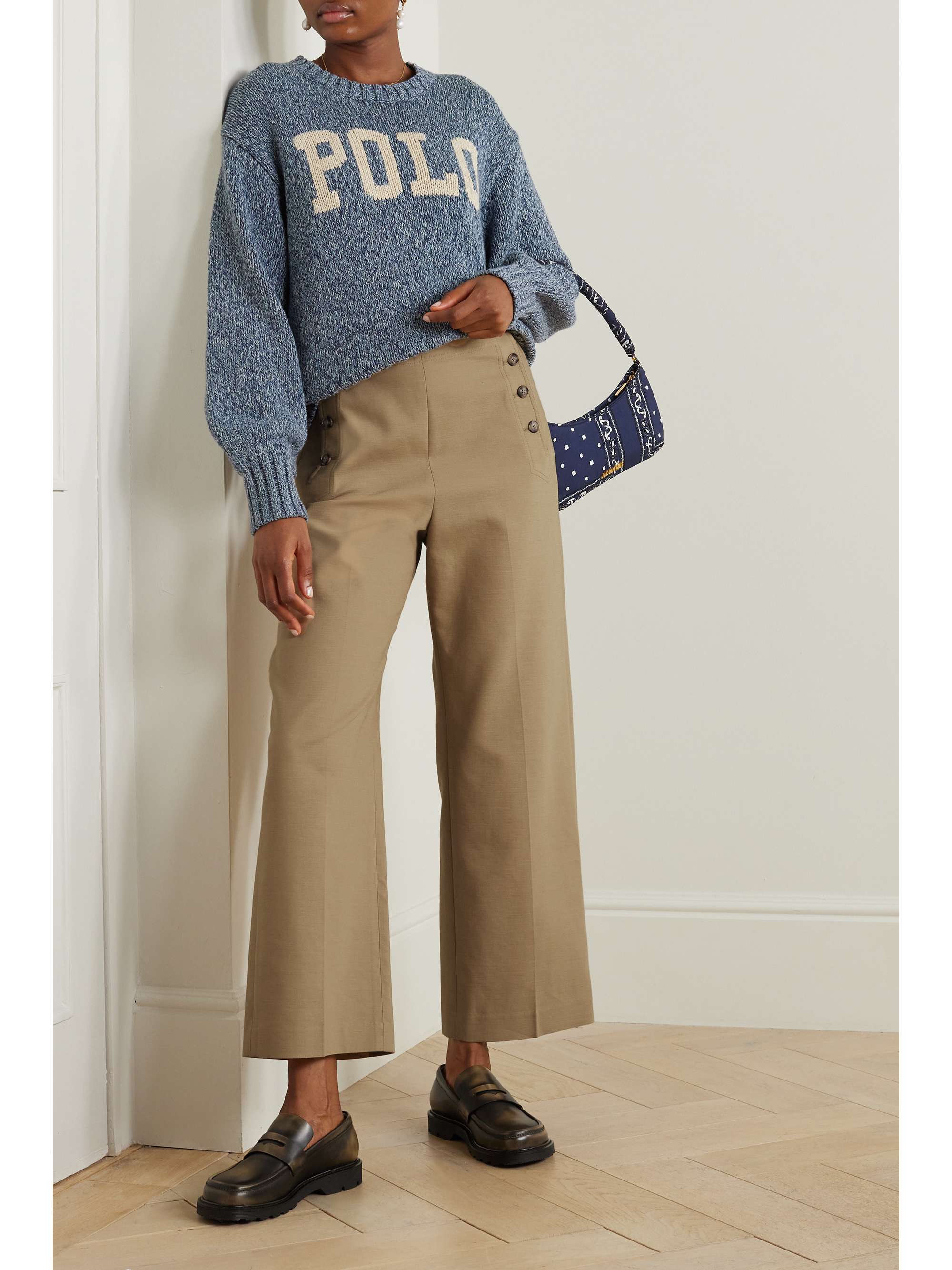 Cropped cotton and wool-blend twill wide-leg pants