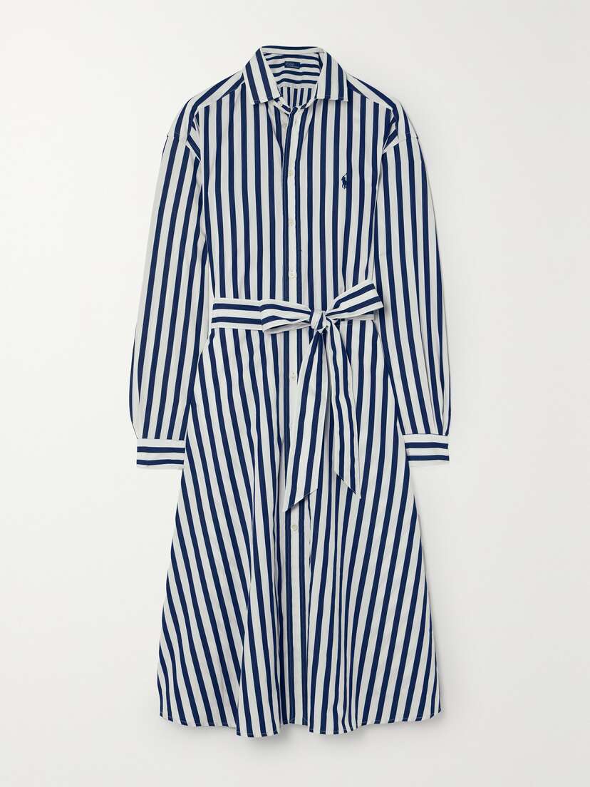 Polo Ralph Lauren Ela Belted Striped Cotton-poplin Shirt Dress