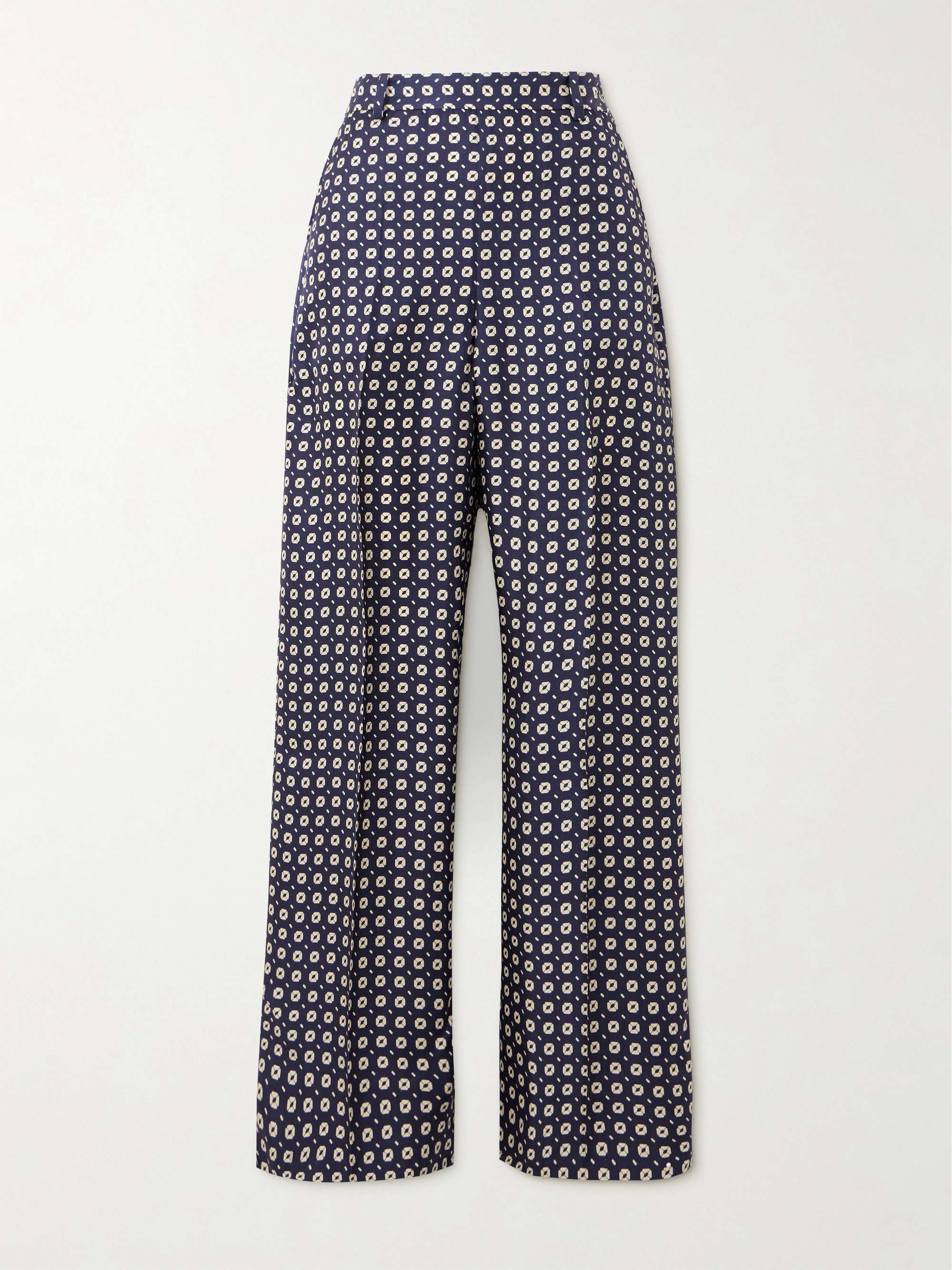 Printed silk satin-twill wide-leg pants