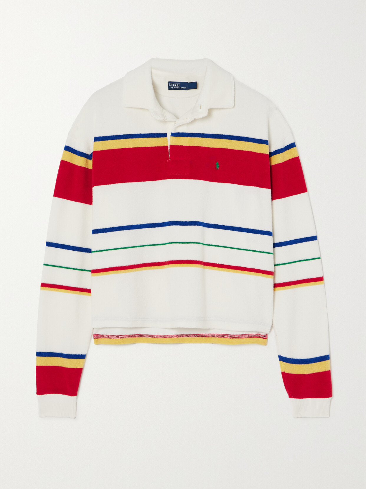 Shop Polo Ralph Lauren Striped Cotton-terry Polo Shirt In Red