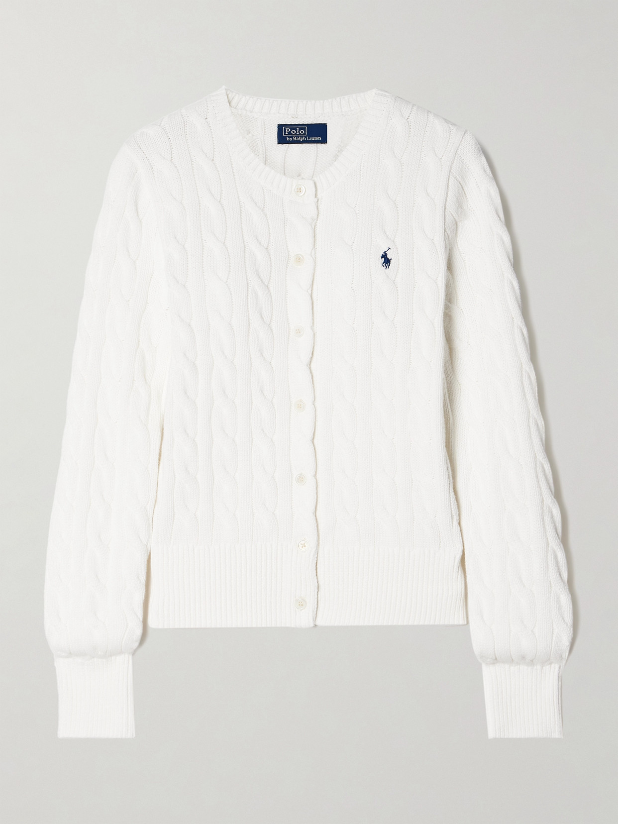 Polo Ralph Lauren - Embroidered Cable-knit Cotton Cardigan - White