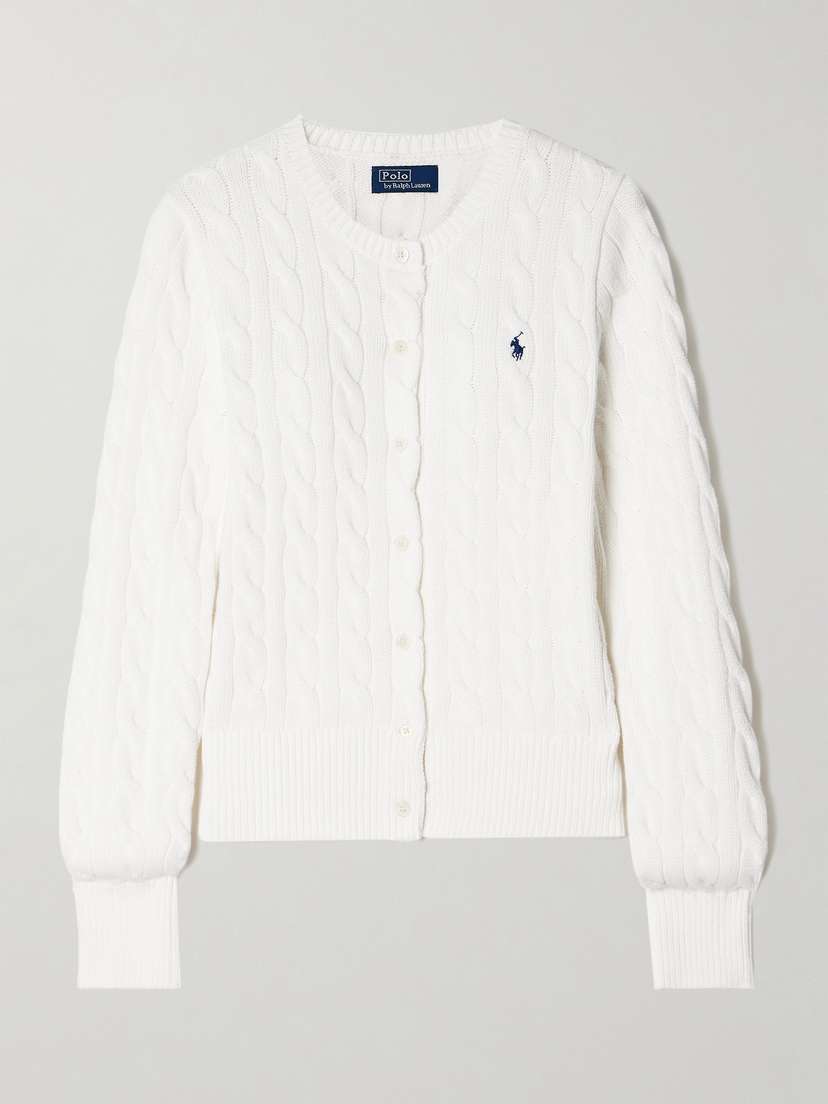 Polo Ralph Lauren Embroidered Cable-knit Cotton Cardigan