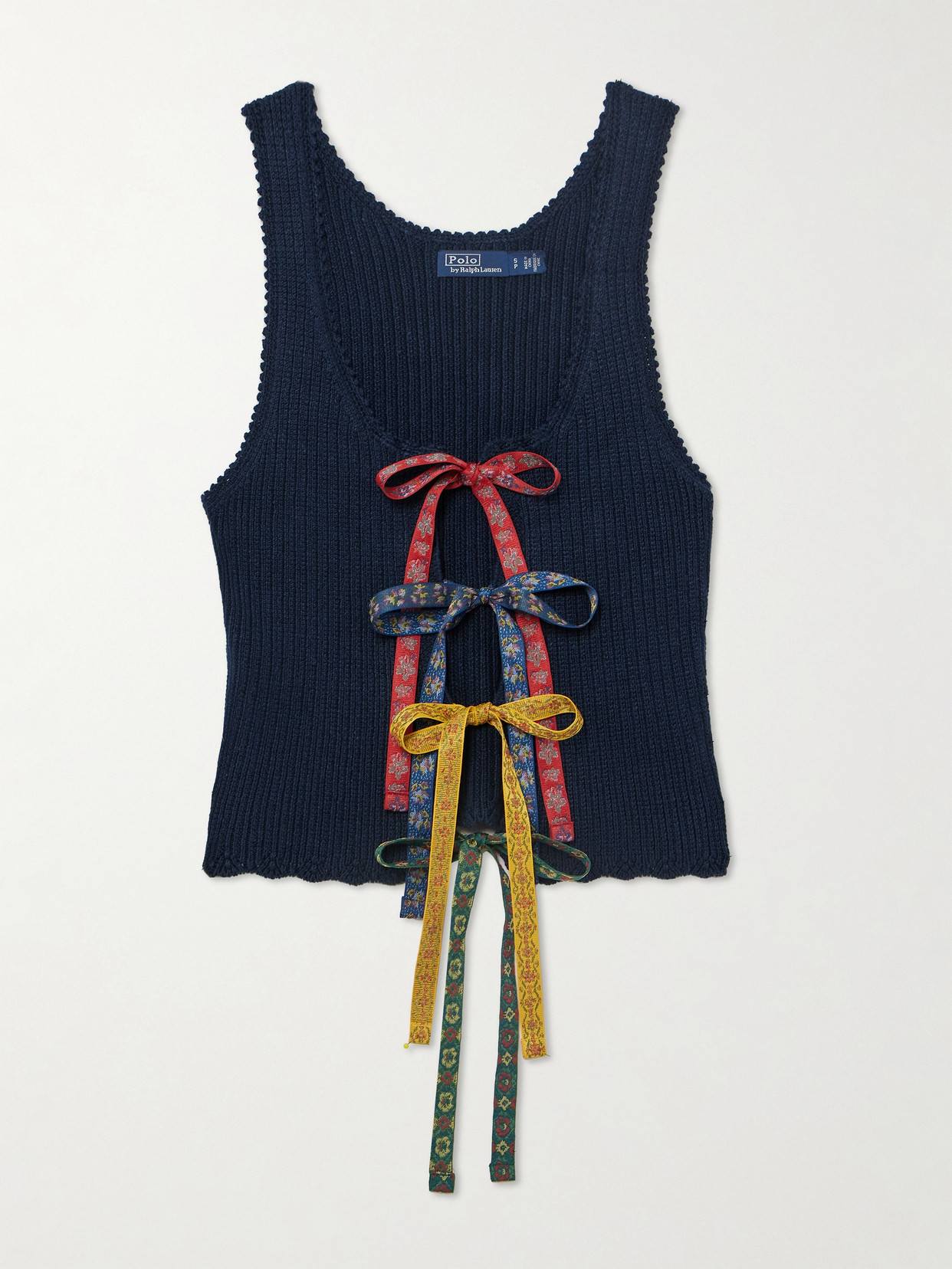 Polo Ralph Lauren - Tie-detailed Ribbed Linen And Cotton-blend Vest - Blue