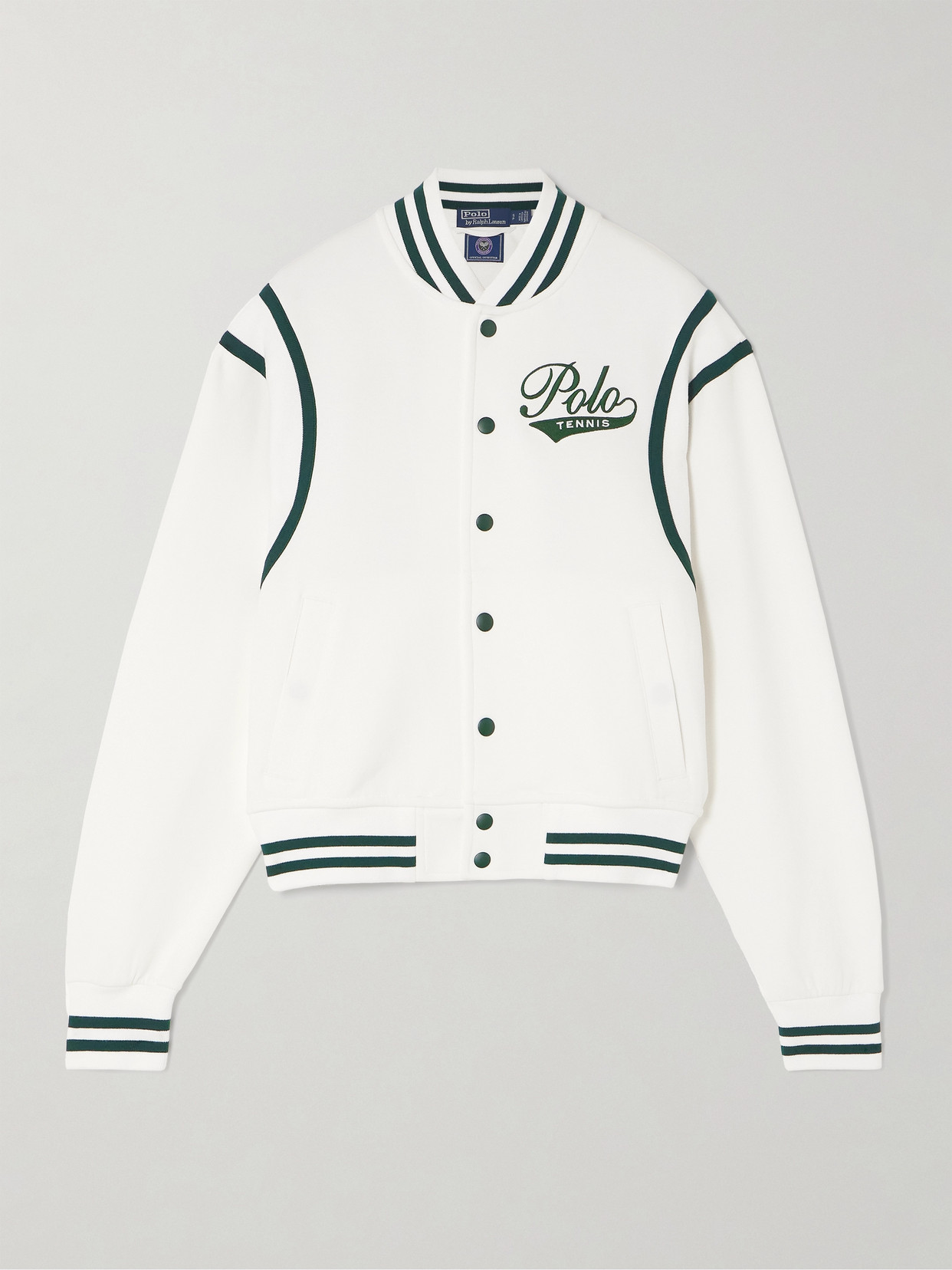 Polo Ralph Lauren + Wimbledon Embroidered Cotton-blend Jersey Bomber Jacket In White