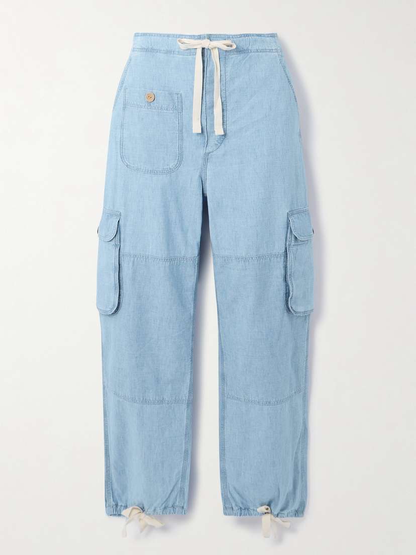 Polo Ralph Lauren Tie-detailed Paneled Cotton-chambray Tapered Cargo Pants