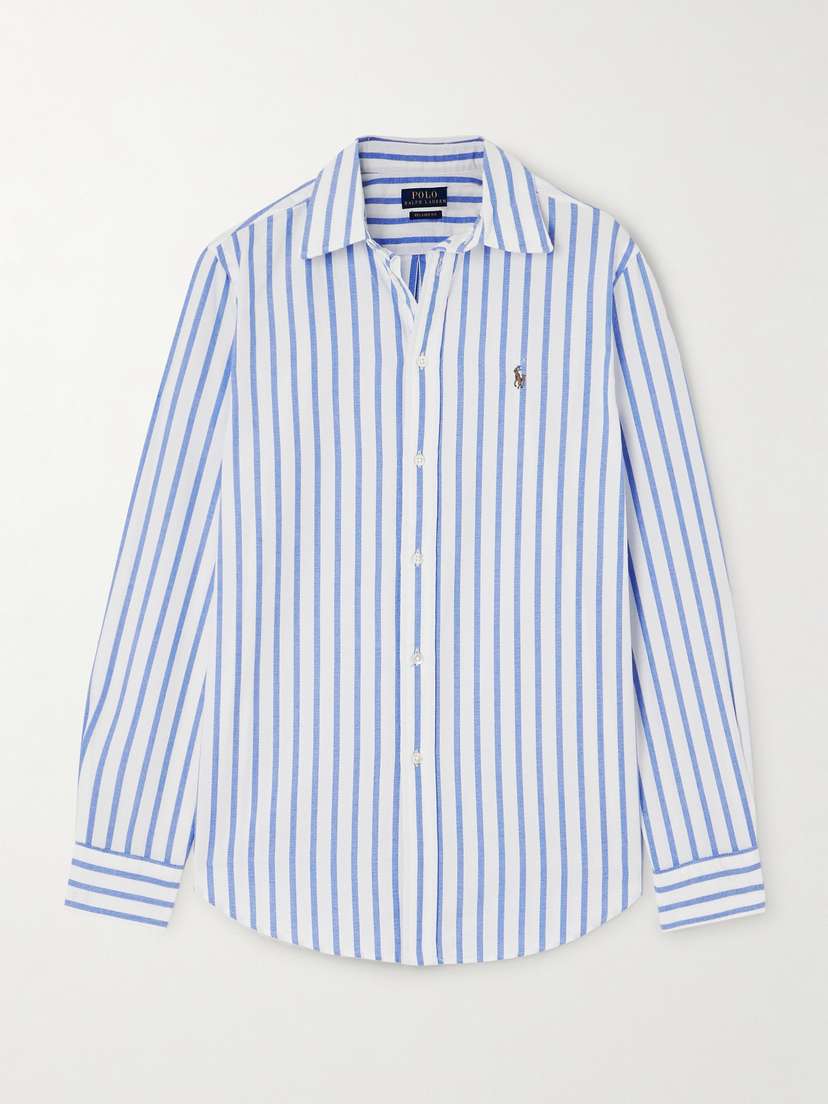 Polo Ralph Lauren Embroidered Striped Cotton-oxford Shirt - x large