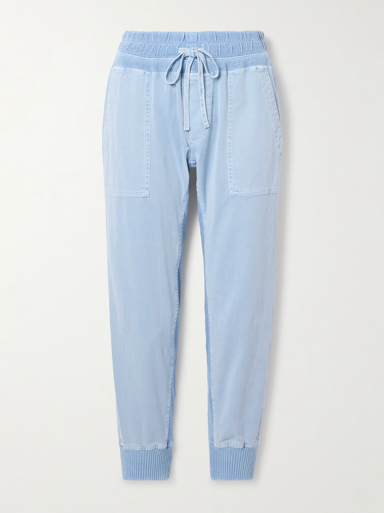 James Perse Jersey-trimmed Cotton-twill Track Trousers In Blue