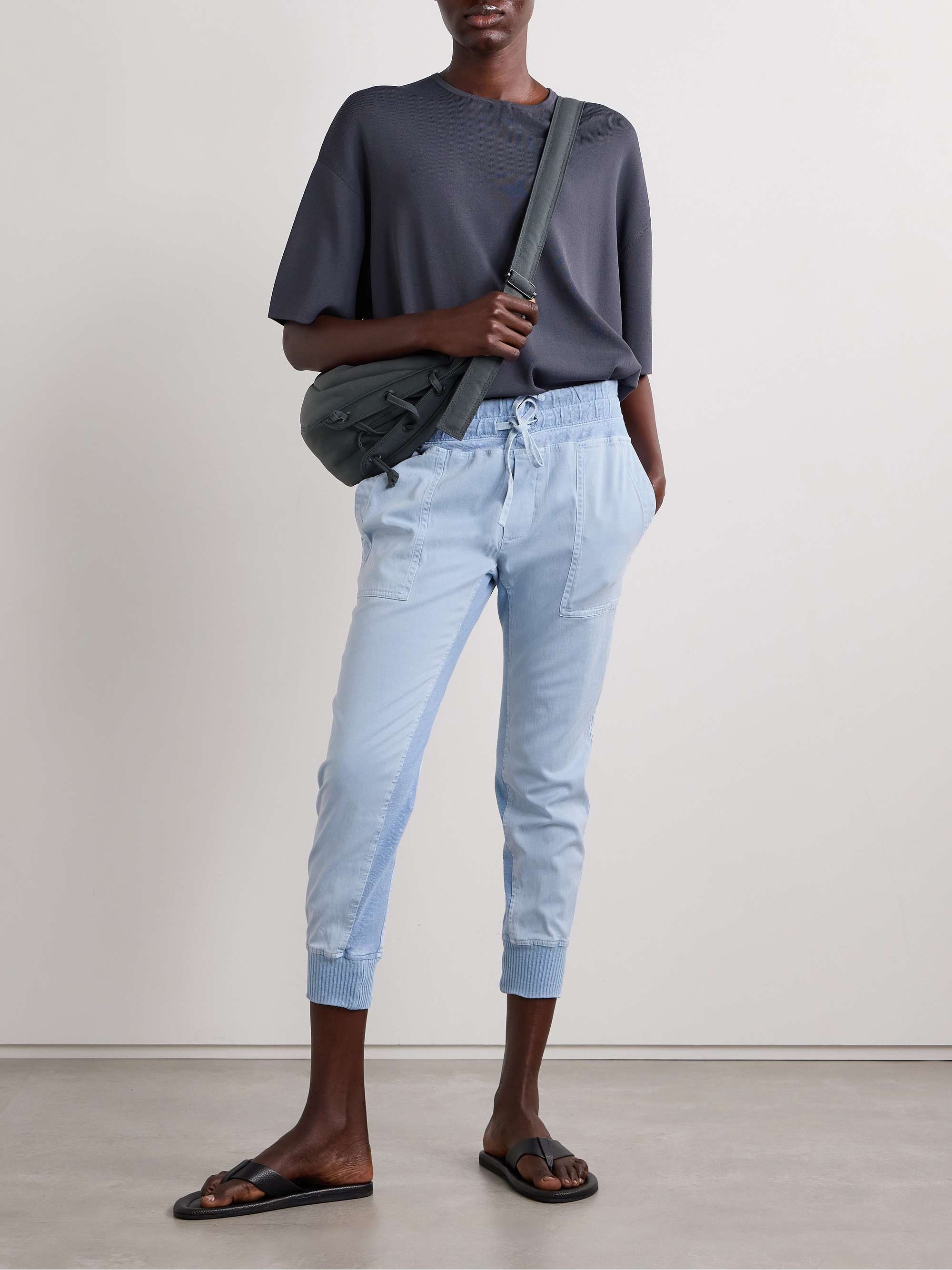 Jersey trimmed cotton twill track pants sky blue 0