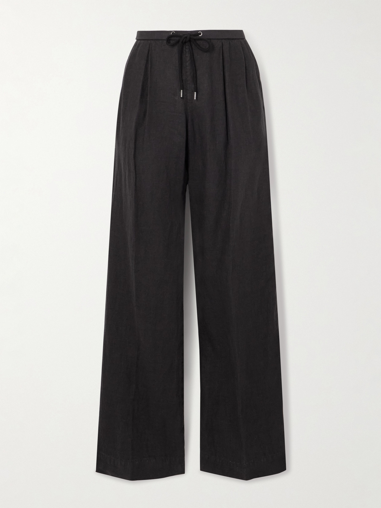 Shop James Perse Pleated Linen Wide-leg Pants In Black