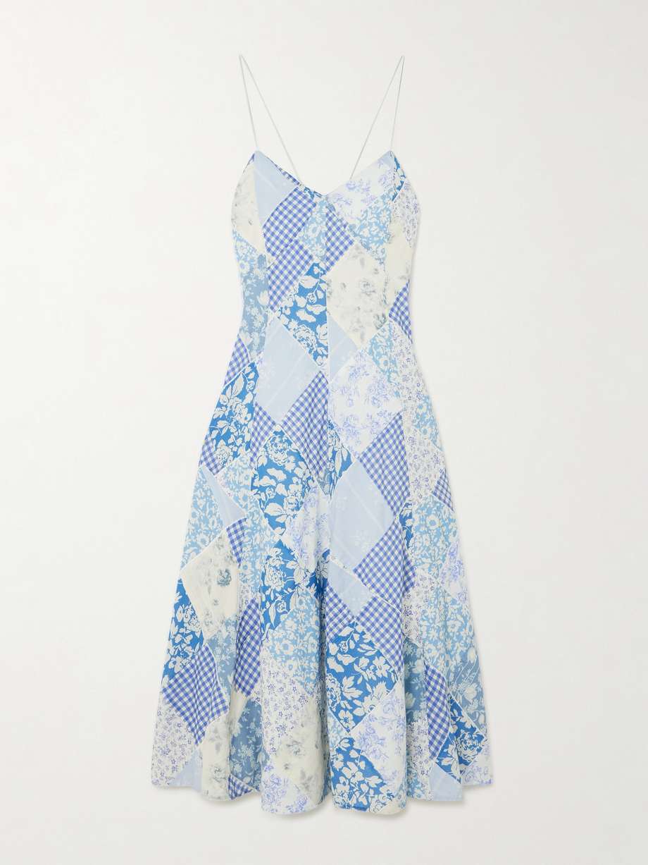viggy patchwork printed cotton and linen-blend midi dress
