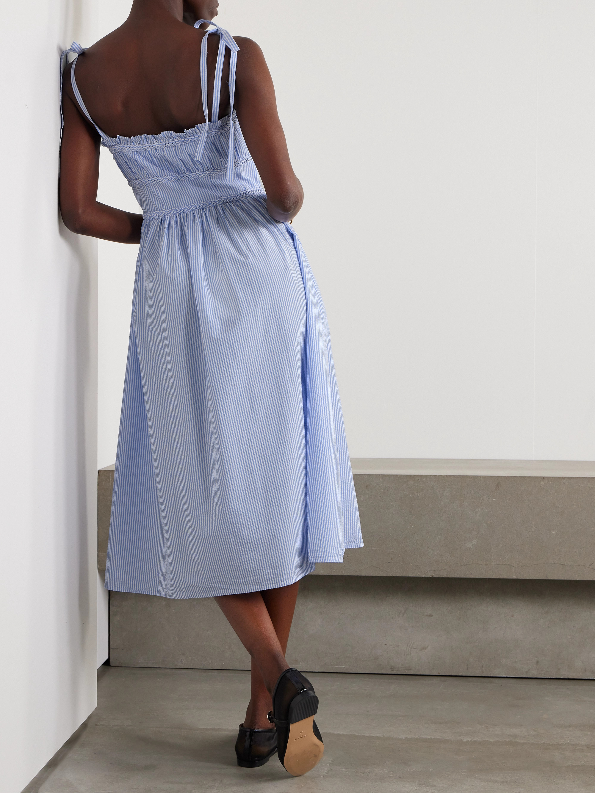 Polo Ralph Lauren Klie braided ruffled striped cotton-seersucker midi dress