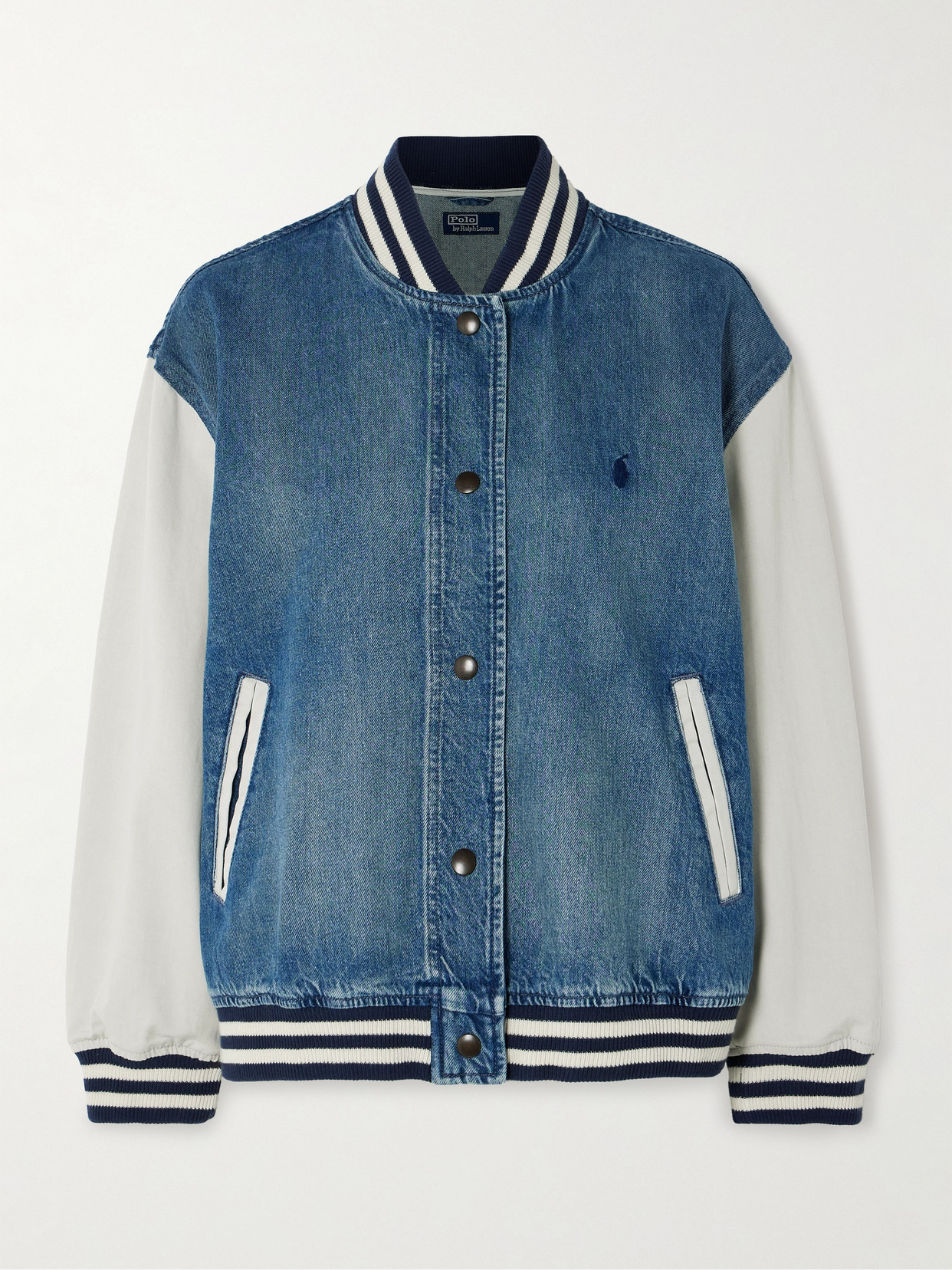 Polo Ralph Lauren Poplin-paneled Denim Bomber Jacket In Blue