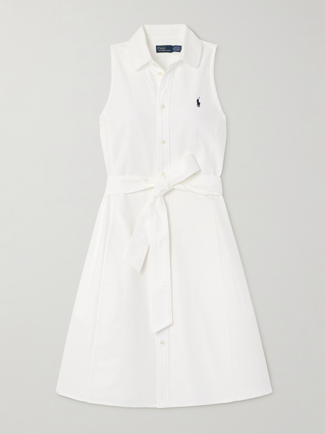 Shop Polo Ralph Lauren Embroidered Belted Cotton-piqué Mini Dress In White