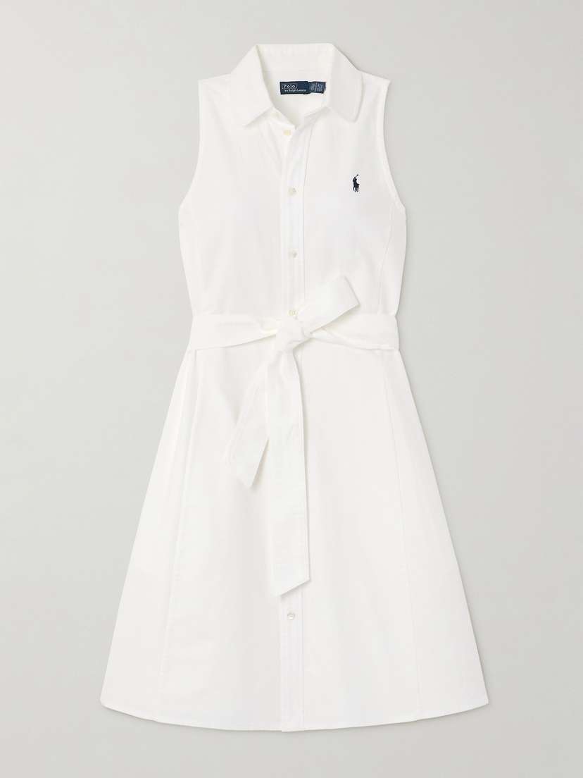 Polo Ralph Lauren Embroidered Belted Cotton-piqué Mini Dress