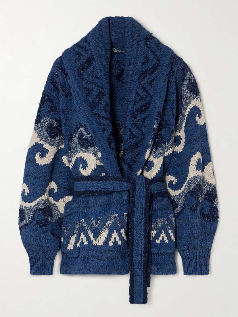 Polo Ralph Lauren Waves Belted Jacquard-knit Cotton Cardigan