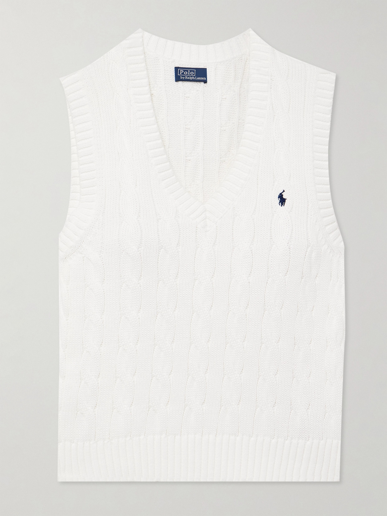 Polo Ralph Lauren Embroidered Cable-knit Cotton Waistcoat In White