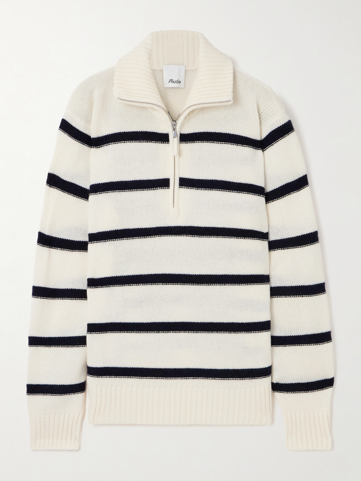 Allude - Turtleneck Striped Wool And Cashmere-blend Sweater - White