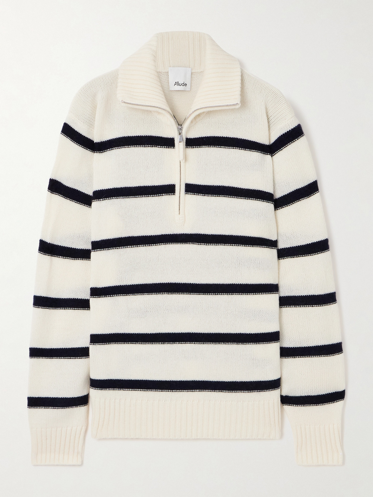 Allude Turtleneck Striped Wool And Cashmere-blend Sweater In White