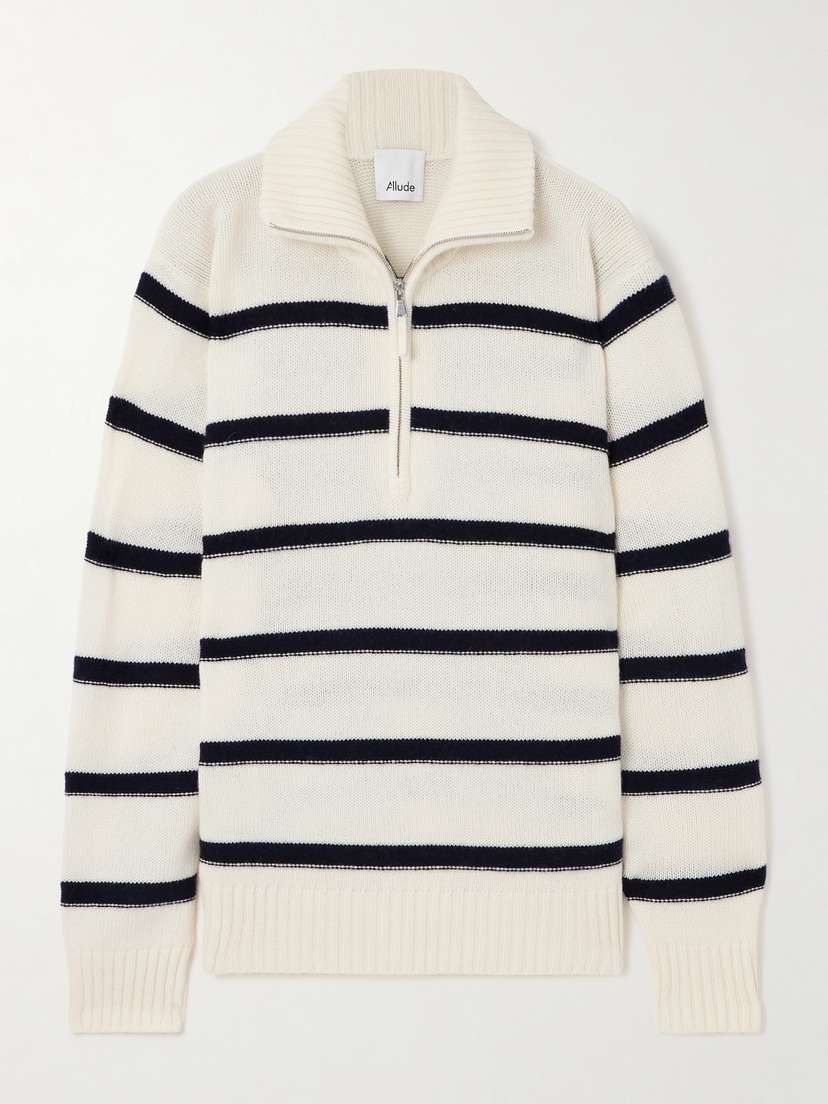Allude Turtleneck Striped Wool And Cashmere-blend Sweater