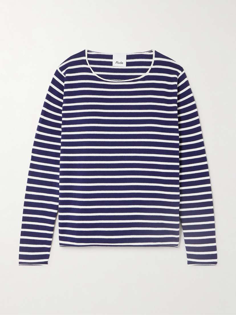 Allude Striped Wool, Silk And Cashmere-blend Sweater - x large
