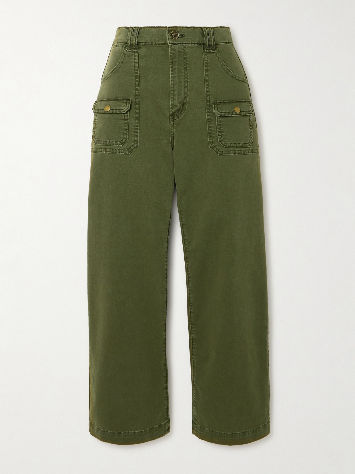 Shop Frame Paneled Stretch-cotton Straight-leg Cargo Pants In Green