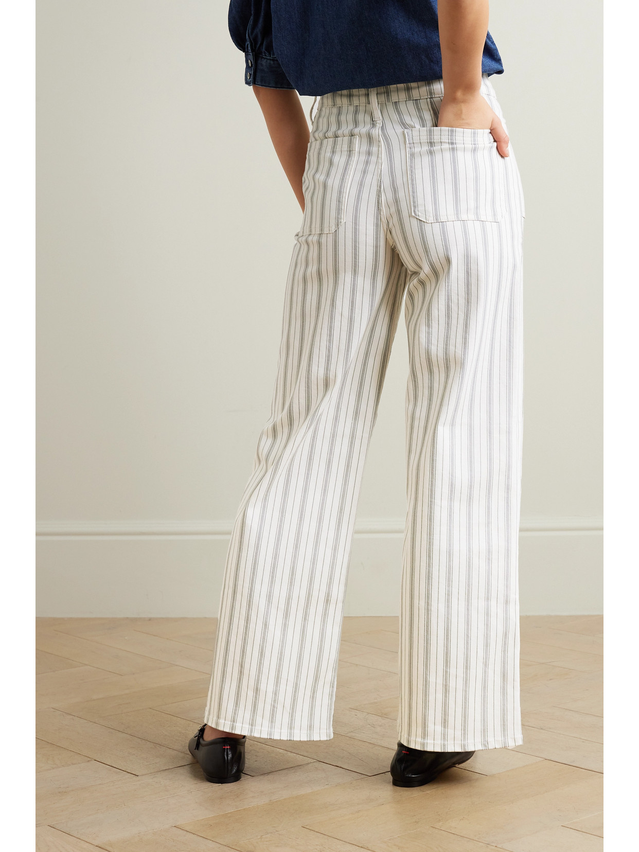 Frame Womens Sage Multi Striped Wide-leg High-rise Stretch-denim Jeans In Green