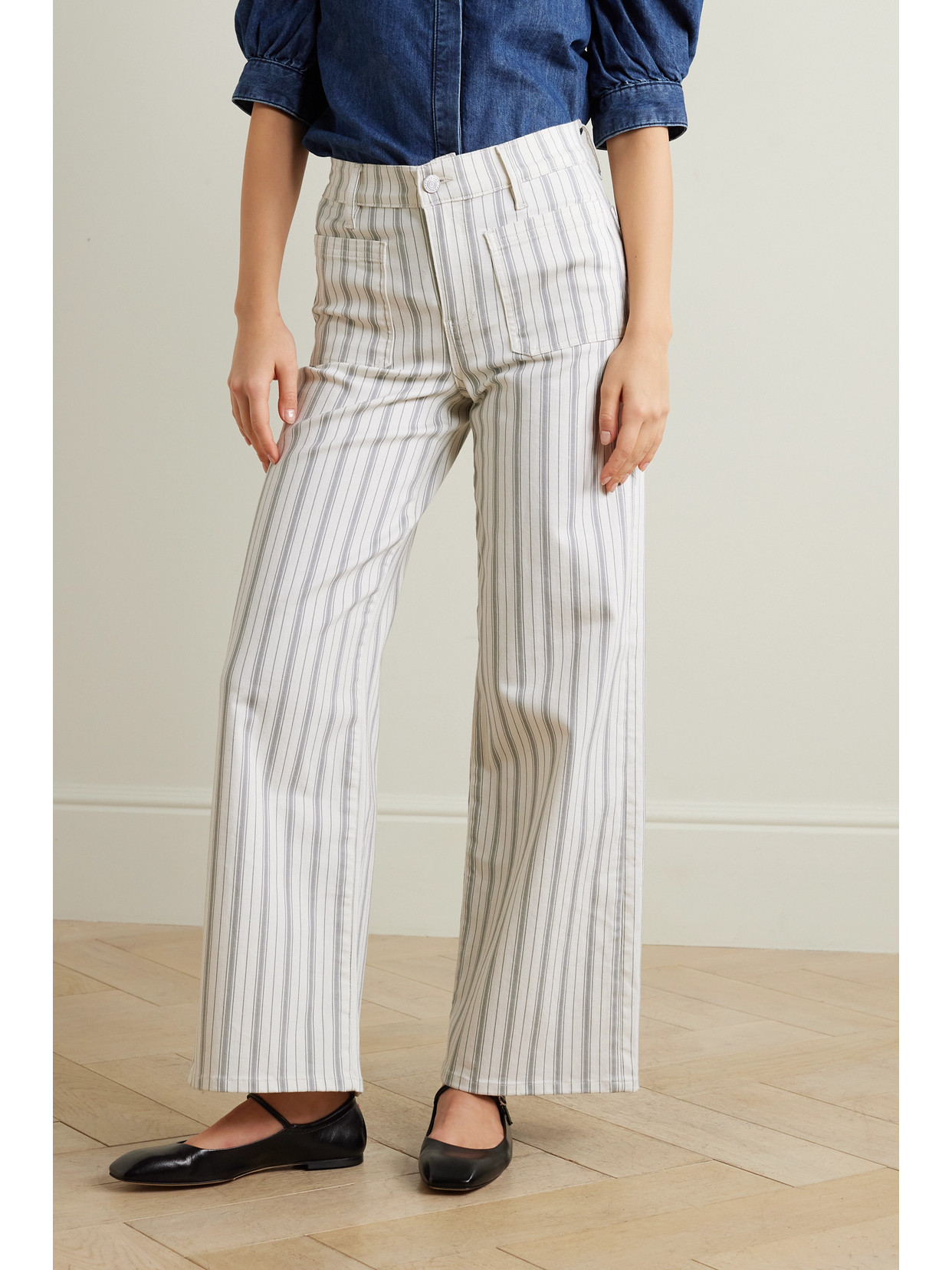 Frame Womens Sage Multi Striped Wide-leg High-rise Stretch-denim Jeans In Green