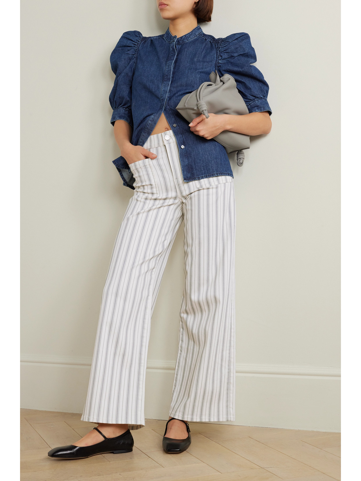 Frame Womens Sage Multi Striped Wide-leg High-rise Stretch-denim Jeans In Green