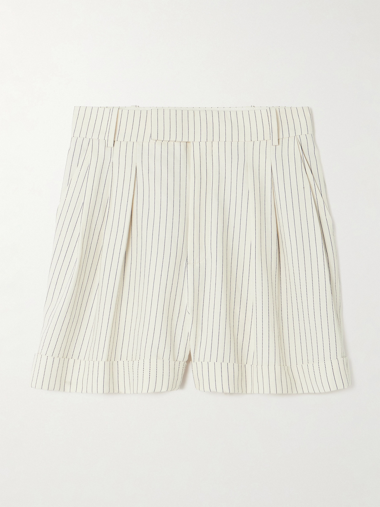 Shop Frame Pleated Pinstriped Cotton-blend Drill Shorts In Cream